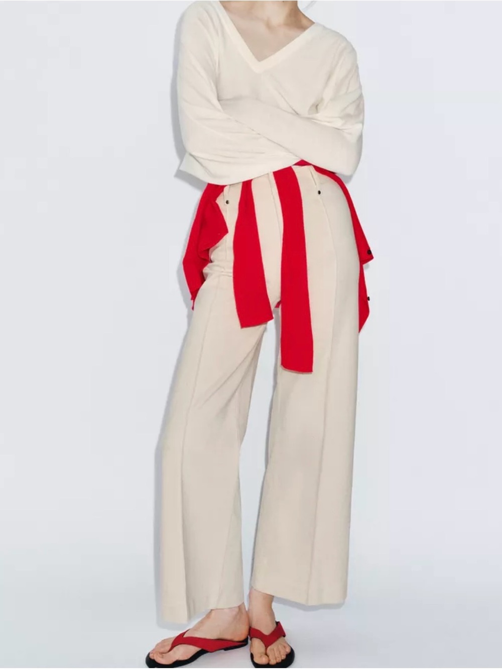 ZARA COLLECTION BEIGE HIGH WAIST WIDE LEG JEANS SIZE 25 NWT